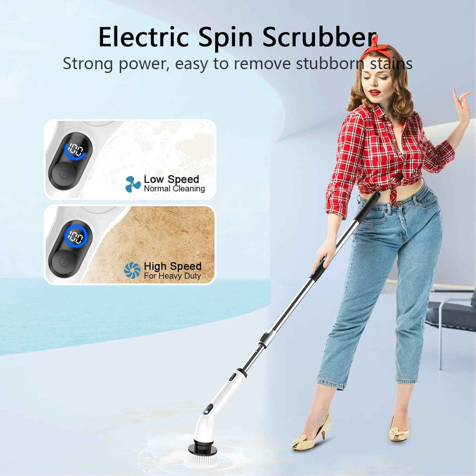 tuyu electric spin scrubber cordless bathroom kitchen cleaning brush with lcd display ipx7 waterproof adjustable handle