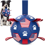 Qdan dog toys 6 inch world cup dog soccer ball with straps for small medium pet outdoor play