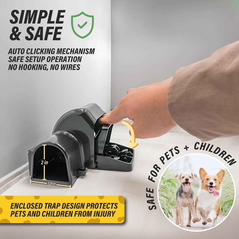 Rat and Chipmunk Traps. Prevents Accidental Triggering with Dual Tunneled Design. Covered Snap Traps for Humane Kill, Reusable, Pest Control for Rats, Indoor & Outdoor Use. 2 Pack