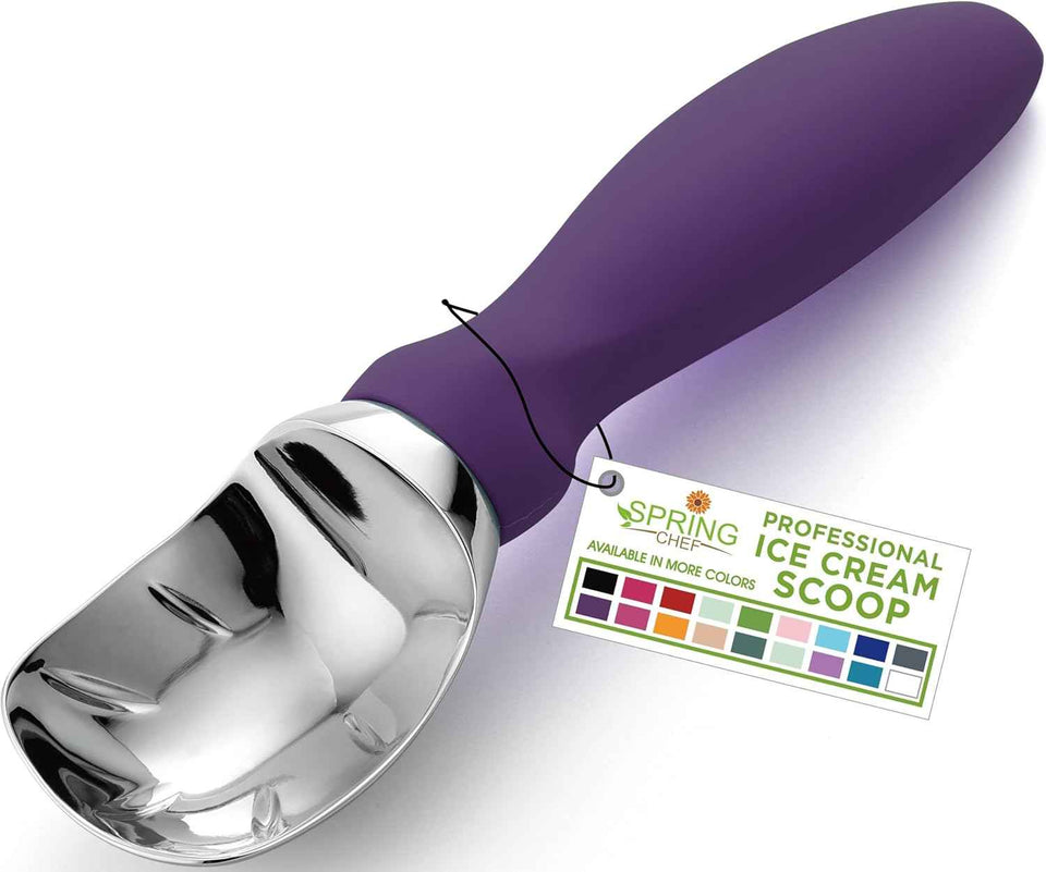 Spring Chef Heavy Duty Ice Cream Scoop with Comfortable Handle - Professional Ice Cream Scooper for Gelato, Sorbet, Cookie Dough, Melon, Frozen Yogurt - Dishwasher Safe Metal Kitchen Tool - Black