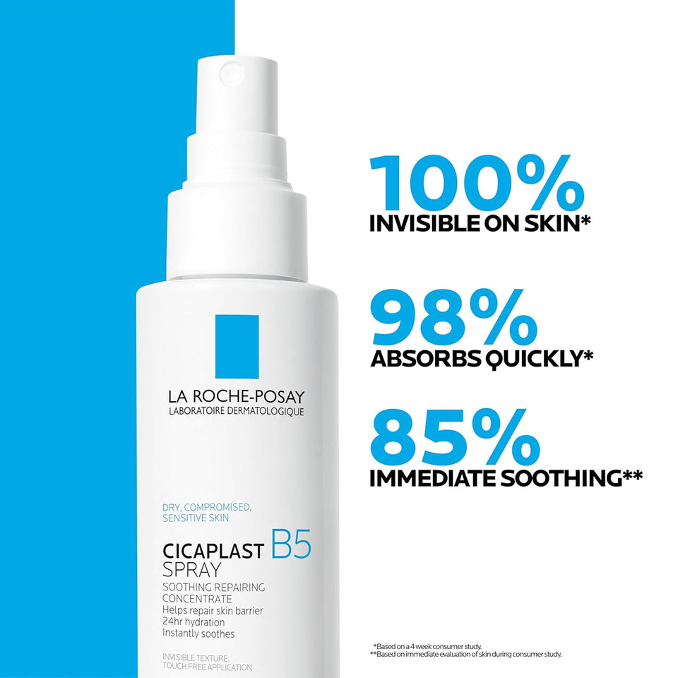 La Roche-Posay Cicaplast B5 Spray With Vitamin B5 Panthenol & Madecassoside, Hydrating Face Mist For Skin Barrier Repair, Soothing Touch-Free Face & Body Spray, Sensitive Skin & Dermatologist Tested