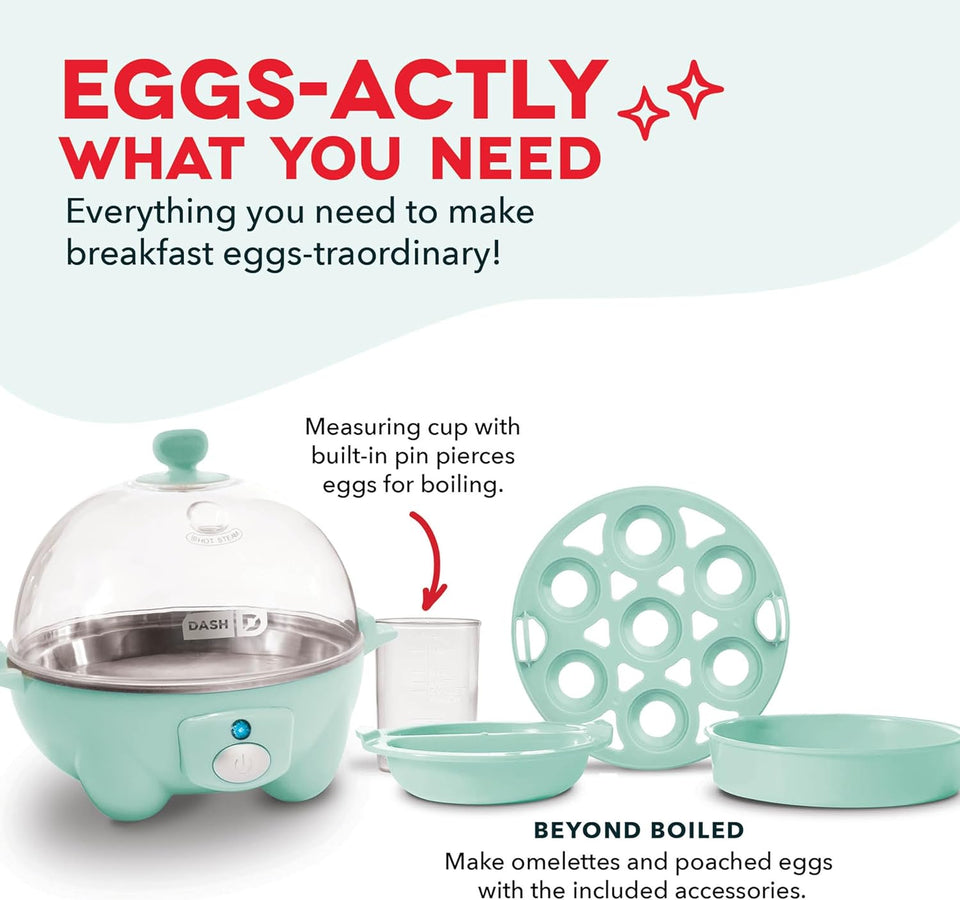 Dash Rapid Egg Cooker - Boiler, Poacher & Steamer - Includes Measuring & Recipe Guide - Dishwasher Safe - BPA Free - Holds 7 Eggs, Aqua