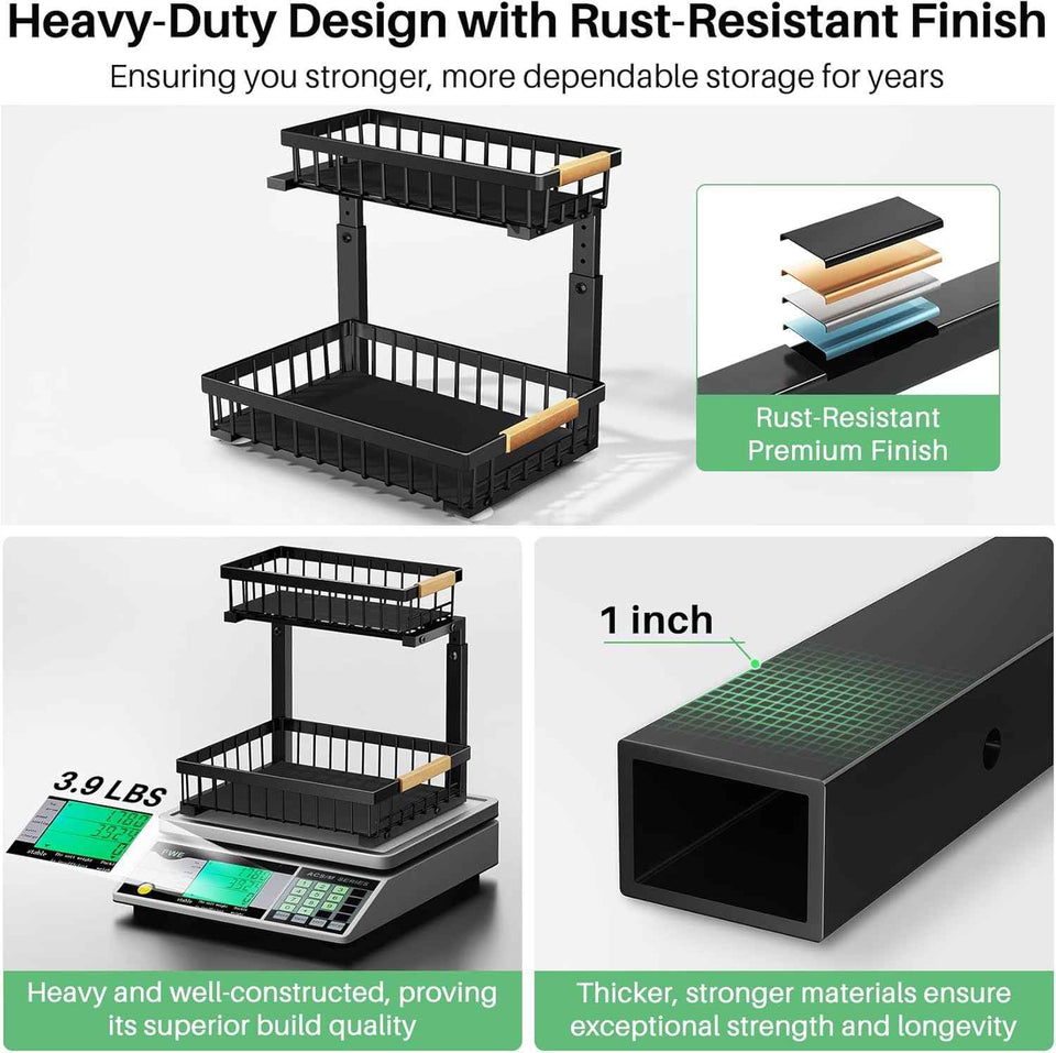Under Sink Organizer, 2 Packs 2 Tier Under Sink Organizers and Storage, Metal Sliding Drawer for Kitchen Bathroom Pantry Cabinet Closet Organization Rack