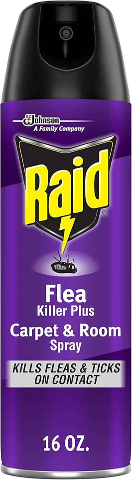 Raid Flea Killer Carpet & Room Spray, kills adult fleas and hatching eggs for up to 4 months, non-staining spray, 16 Oz