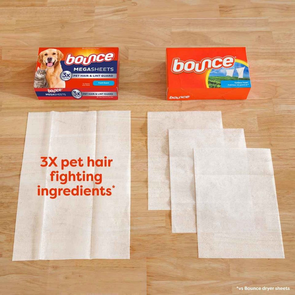 Bounce Pet Hair and Lint Guard Mega Fabric Softener Dryer Sheets, 180 Count, Fresh Scent, 3X Pet Hair Fighters