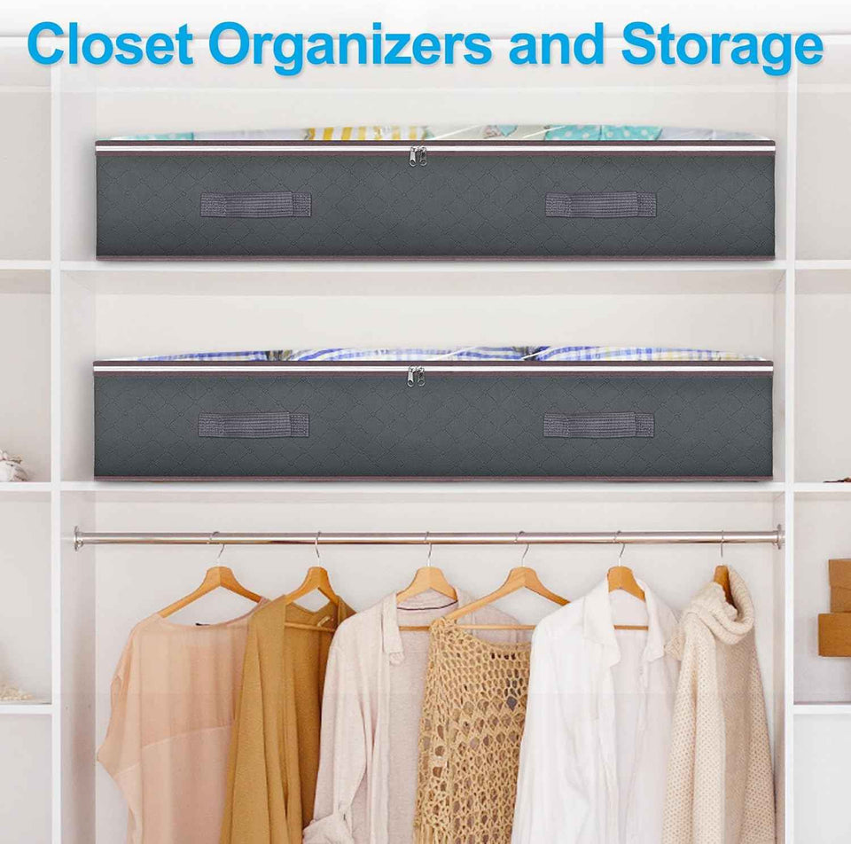 Budding Joy 90L Foldable Underbed Storage Containers, Closet Organizers for Blankets, Clothing, Comforters, Pillows, Linen Sheets