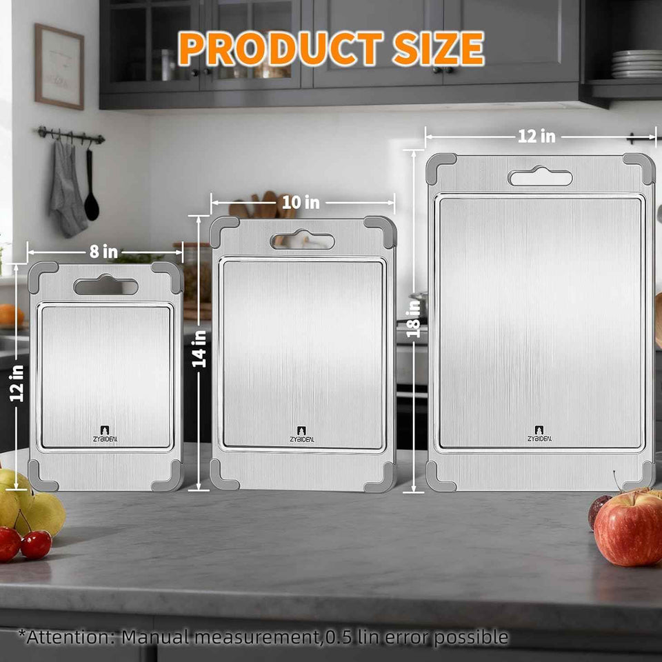 100% Pure Titanium Cutting Board Set with Grooves, Double Sided, Anti-Slip, Kitchen Stainless