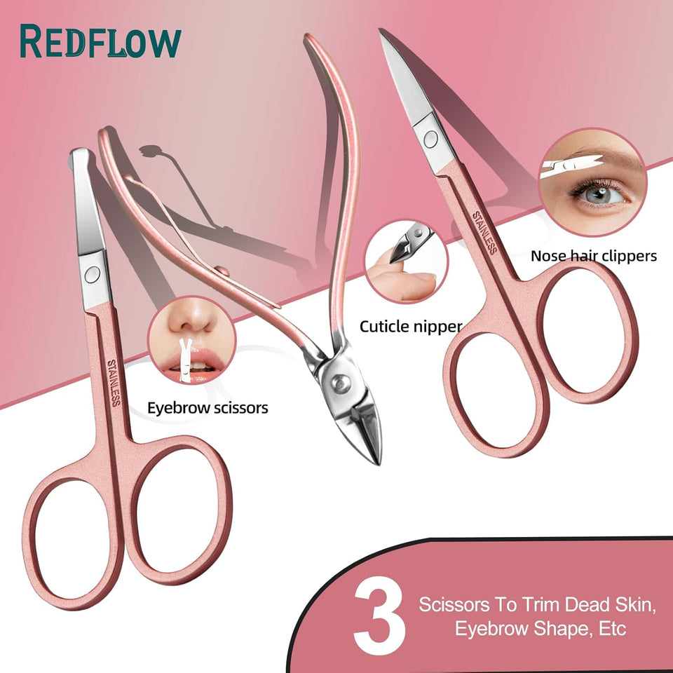 Manicure Set 30 in 1 Nail Clipper set, REDFLOW nail clippers, fingernail & toenail clippers, Manicure Tools, pedicure tools, Suitable for Travel Manicure Kit, Nail Set Kit With Everything Profe