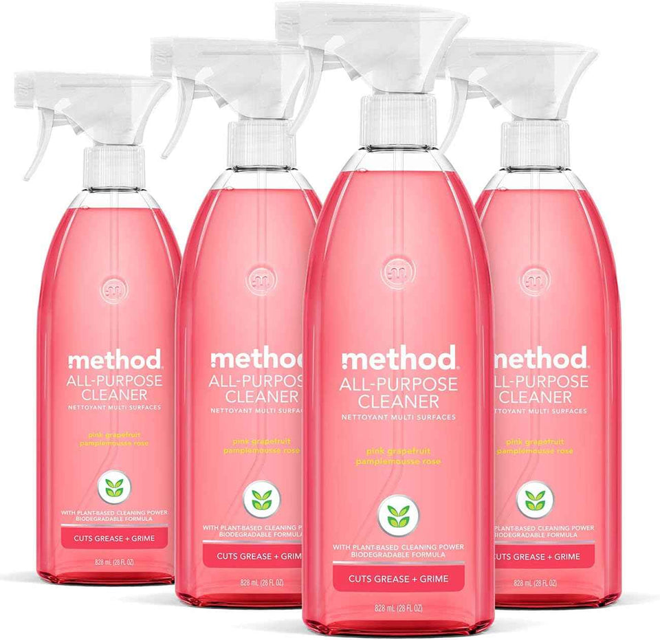 Method Plant-Based All-Purpose Cleaner Spray, Pink Grapefruit, for Counters, Tiles, and More, 28 Fl Oz, Pack of 4
