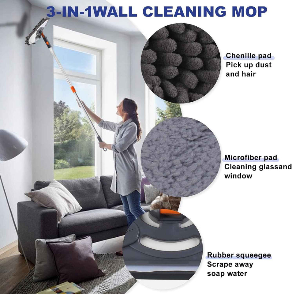 79 Inches Long Handle Wall Cleaner Mop by Wall Washer Cleaner Tool for Walls Ceiling Fans Dust Baseboard Floors Clean