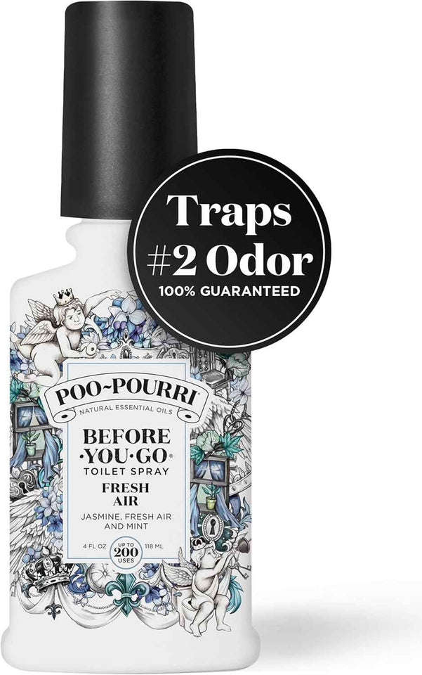 Poo-Pourri toilet spray, plant-based with essential oils, jasmine, mint, citrus scents, 4 oz bottle