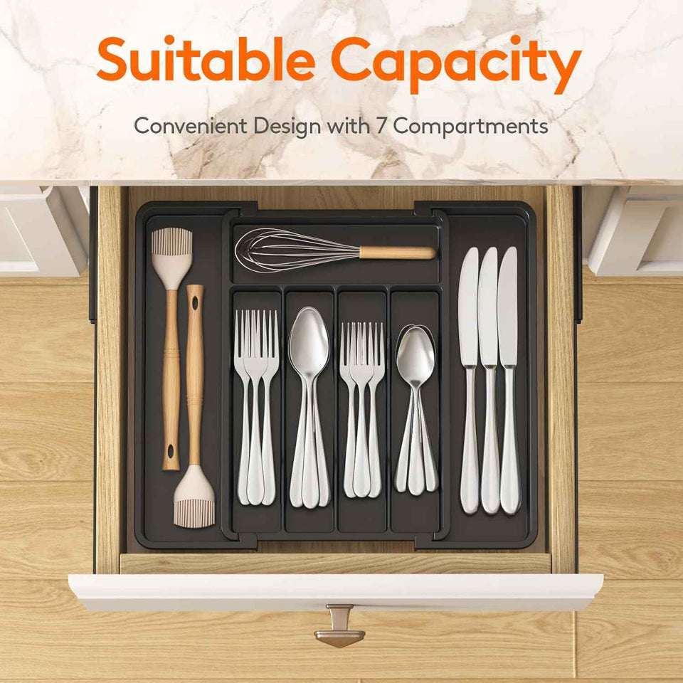Lifewit Silverware Drawer Organizer with Adjustable Expandable Utensil Tray for Kitchen, BPA Free Flatware and Cutlery Holder