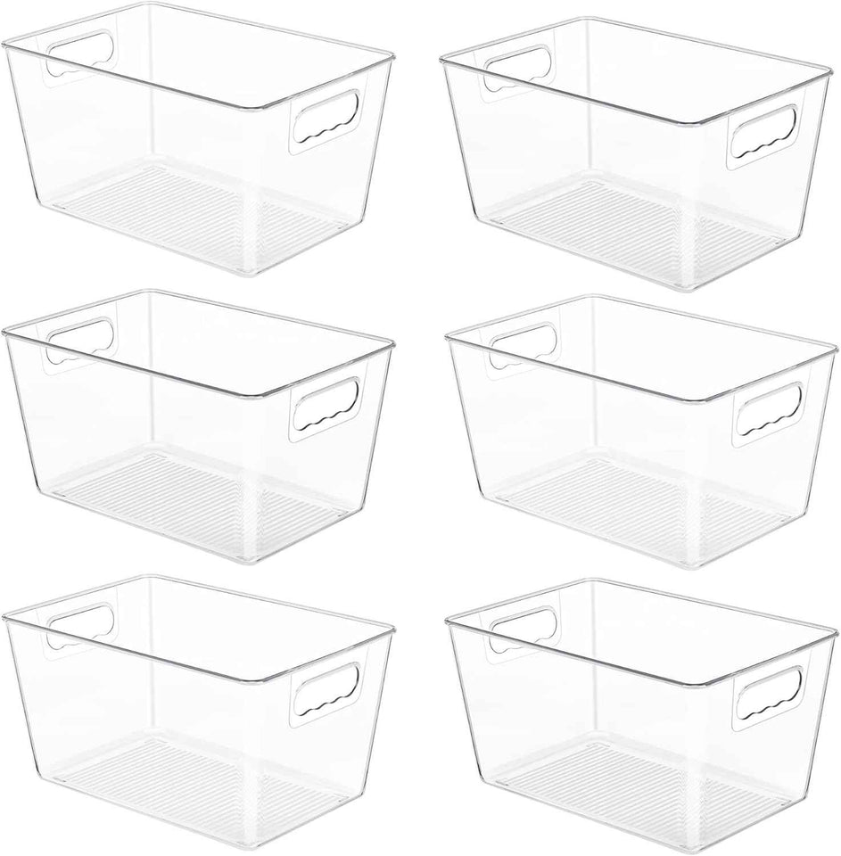 YIHONG 6 Pack Clear Pantry Organizer Bins with Handles for Kitchen, Freezer, Cabinet, Closet, Bathroom