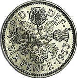 1954-1970 British Sixpence Coin Issued Under Queen Elizabeth II. "Six Pence In Her Shoe" Wedding Tradition Coin. Sixpence Graded By Seller Circulated/Worn Condition