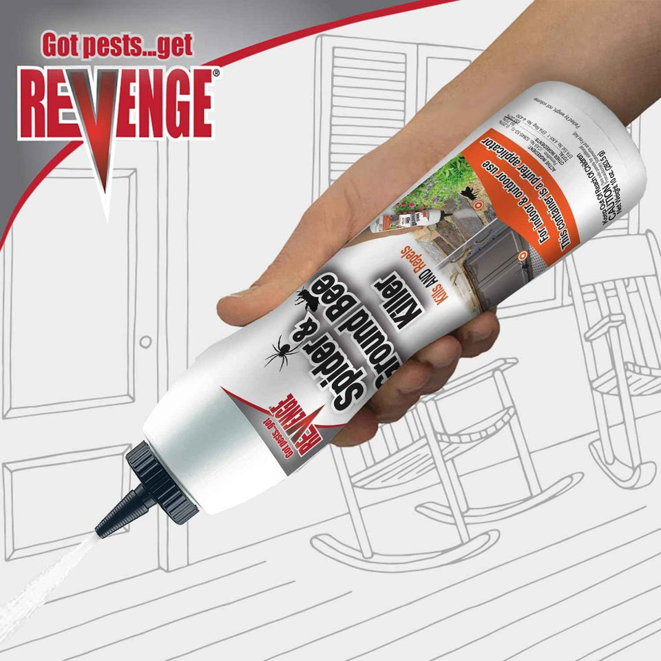 Revenge 10 oz ready-to-use dust treatment for indoor and outdoor pest control, repels ants, bees, roaches, spiders, and more