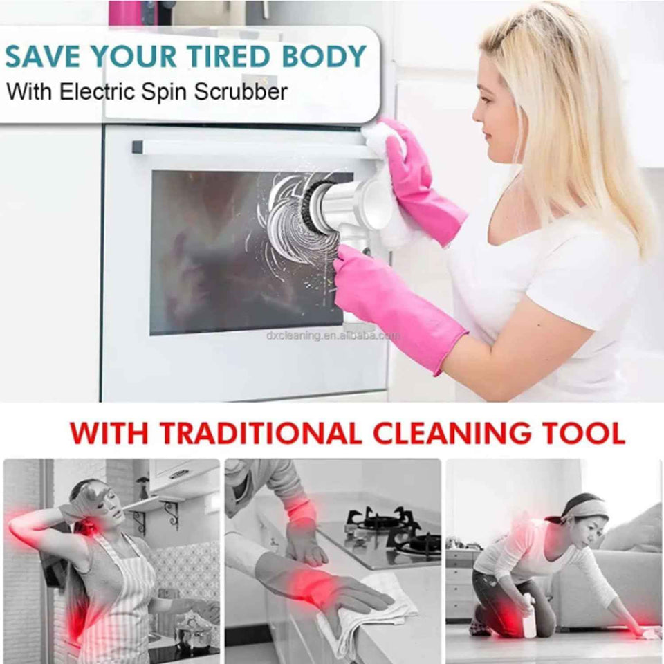 VIMALIFE Electric Spin Scrubber, Cordless Bathroom Cleaning Brush IPX6 Waterproof with 5 Replaceable Heads, Power Scrubber for Bathtub, Tiles, Car Wash, Kitchen & Multi-Surface Home Cleaning