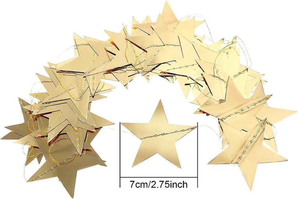 Patelai Glitter Star Garland Banner Christmas Decor 130 Feet Star Hanging Bunting Banner Twinkle Backdrop for Homecoming Classroom Wedding Birthday Halloween Party Supplies(Gold)