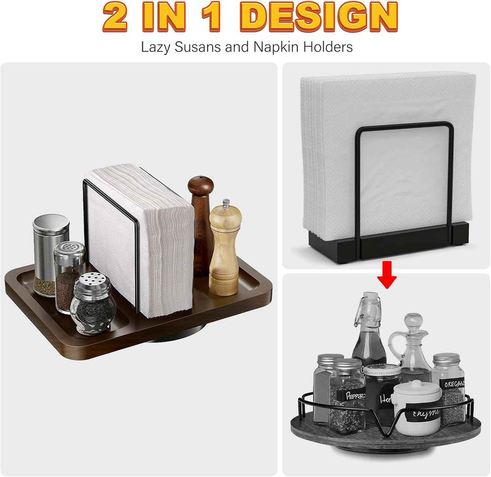 Rotating Metal Napkin Holder with Salt and Pepper Shakers Caddy