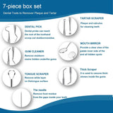 Professional dental tools kit, 7pcs, stainless steel, tongue scraper, plaque tartar cleaner, personal and pets use