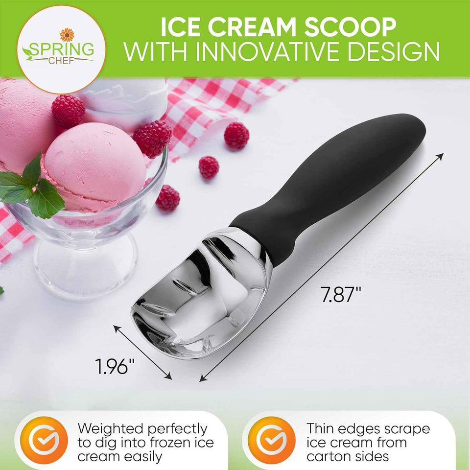 Spring Chef Heavy Duty Ice Cream Scoop with Comfortable Handle - Professional Ice Cream Scooper for Gelato, Sorbet, Cookie Dough, Melon, Frozen Yogurt