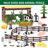 pupu pig kids farm animal toys set with tractor, horse stable, cowshed, chicken fence, lights & sound for boys toddlers ages 3+