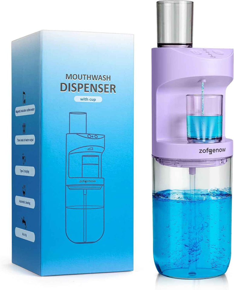 ZOFGENOW Automatic Mouthwash Dispenser for Bathroom,Bathroom Accessories 19.4 Fl Oz Dispensers with Magnetic Cups,Wall Mounted Dispenser,Suitable for All Age Groups,White