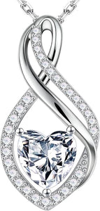 MOOSEA Mothers Day Gifts for Wife Infinity Moissanite Necklace, 1-3CT 925 Sterling Silver with Rhodium Plating Anniversary Birthday Gifts for Women Mom Her Moissanite Heart Pendant Jewelry Gift