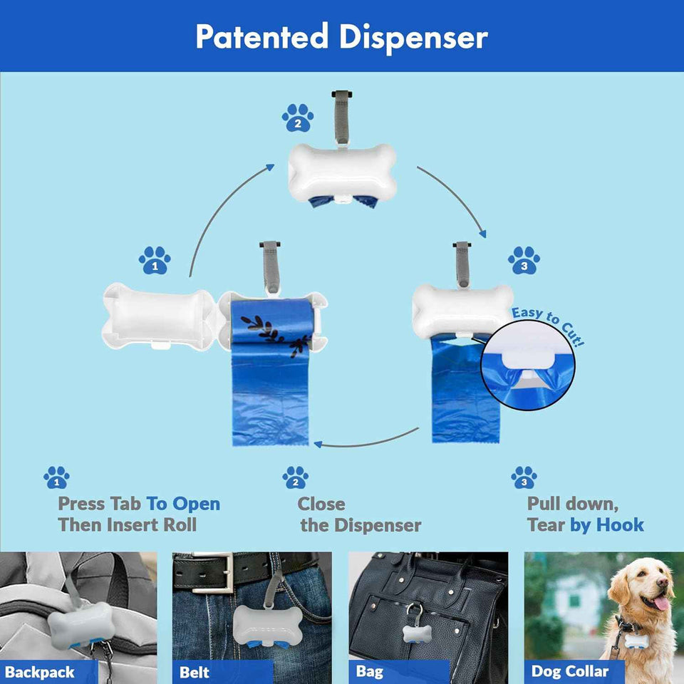 gorilla supply 1000 count dog poop waste bags with dispenser and leash tie, blue, 9" x 13"