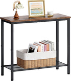 Hoctieon 2 Tier End Table, Sofa Side Table, Narrow Side Table with Storage, Slim Nightstand for Small Spaces, Metal Frame, for Living Room, Bedroom, Sofa Couch, Hall, Rustic Brown