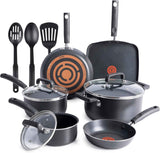 T-fal Signature Nonstick Cookware Set, 12 Piece, Oven Safe, Black, Dishwasher Safe, Kitchen Cooking Set