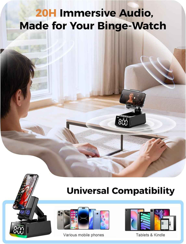Bluetooth speaker for men and women - induction phone stand with HD sound and anti-slip base, perfect gift for him or her