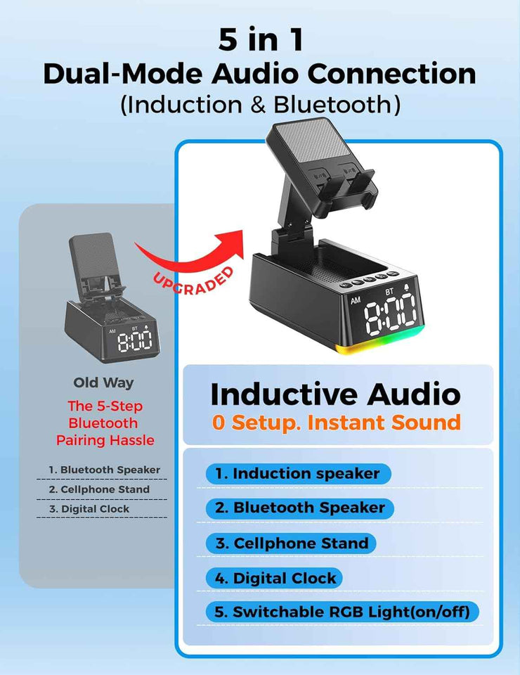 Bluetooth speaker for men and women - induction phone stand with HD sound and anti-slip base, perfect gift for him or her