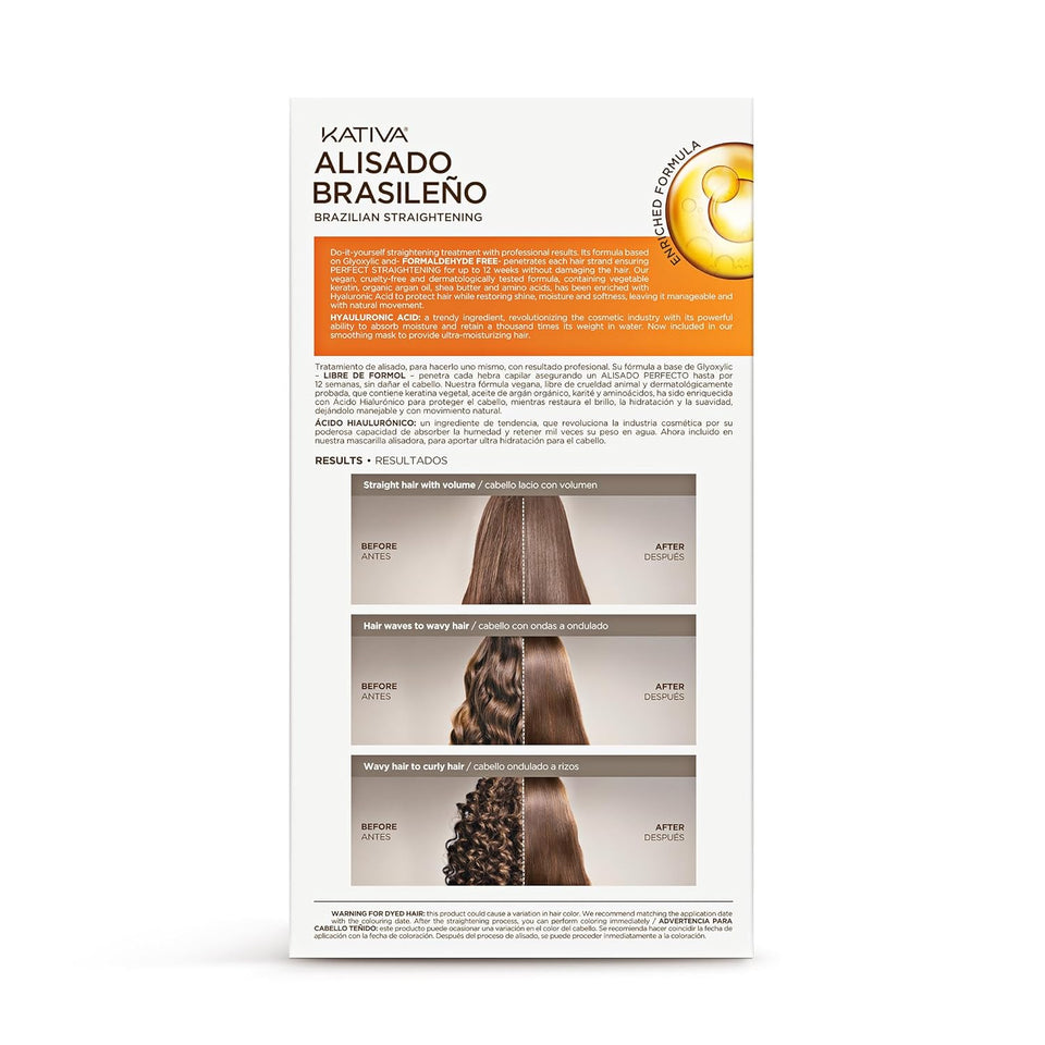KATIVA Brazilian Keratin Treatment Kit at home Formaldehyde Free Hair Straightening with Hyaluronic Acid, Up to 12 Weeks Frizz Control for Curly, Wavy, Frizzy Hair (Straightening Kit)