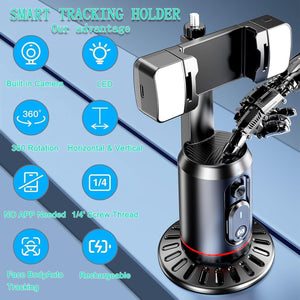 Crienten Auto Face Tracking Tripod 360° Rotating Auto Tracking Phone Stand, No App Required,Phone Camera Stand with Remote，Rechargeable Smart Shooting Stand for Live Video Recording Tiktok - Black