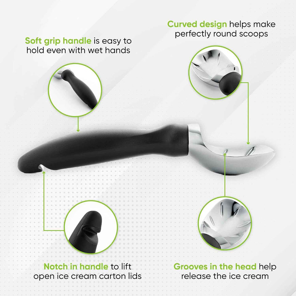 Spring Chef Heavy Duty Ice Cream Scoop with Comfortable Handle - Professional Ice Cream Scooper for Gelato, Sorbet, Cookie Dough, Melon, Frozen Yogurt