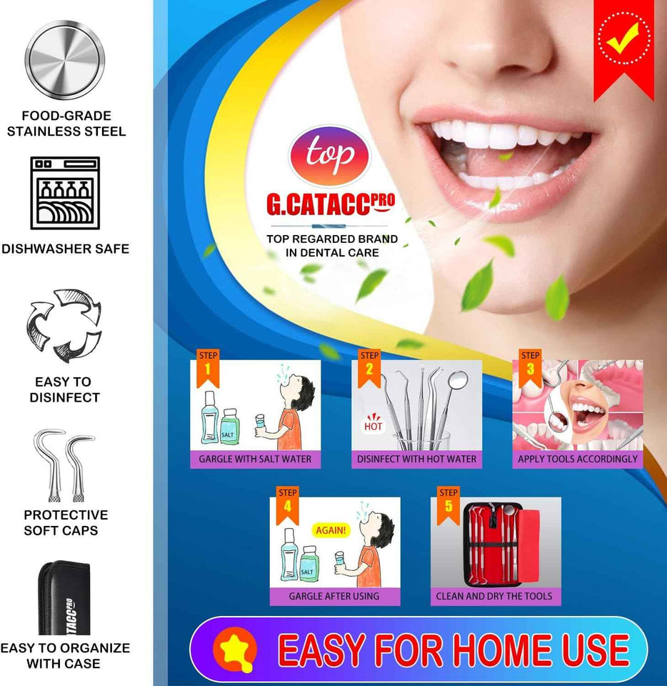 G.CATACC Dental Tools, Dental Pick Teeth Cleaning Tools, Plaque Remover, Professional Stainless Steel Tooth Scraper