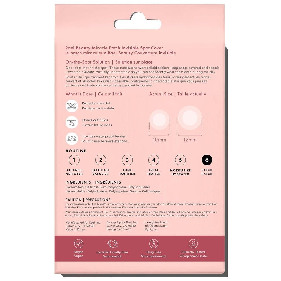 rael pimple patches, hydrocolloid acne spot cover, 2 sizes, korean skin care