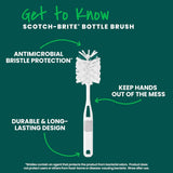 Scotch-Brite glass and water bottle brush, long-lasting, non-slip handle, durable, reusable, safe on glassware and more