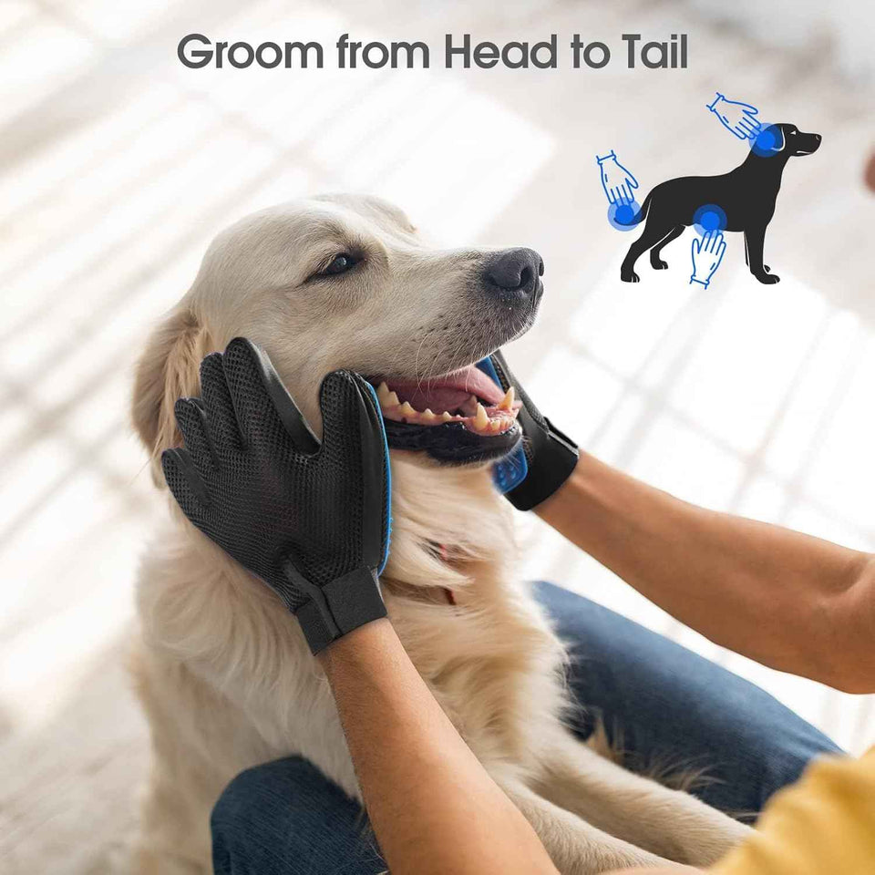 Efficient Pet Hair Remover Gloves for Dogs, Cats & Horses - Gentle Shedding Brushes for Long and Short Hair - 1 Pair Blue