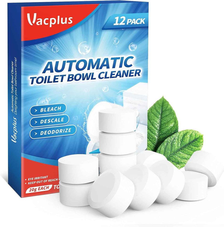 Vacplus Automatic Toilet Bowl Cleaner Tablets - 12 Pack - Deodorizing and Descaling for Tough Stains Removal