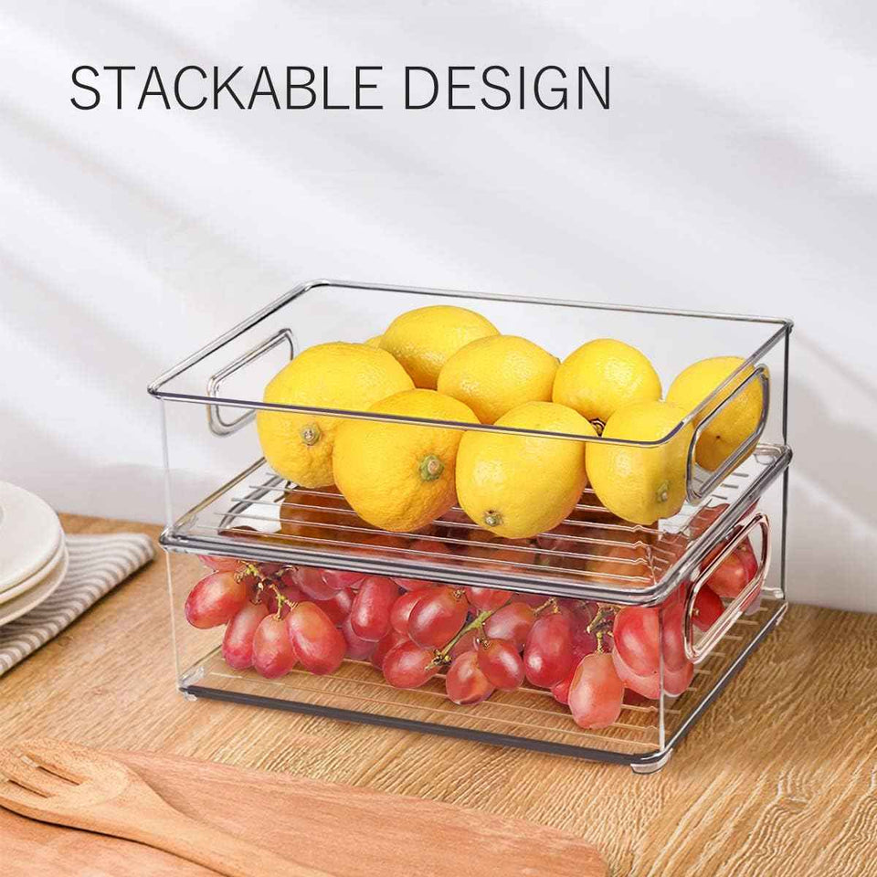Clear Stackable Refrigerator Organizer Bins for Kitchen Storage, 6 Pack, Food Safe, BPA Free