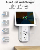 Mifaso 3-sided multi-plug power strip with shelf, night light, and surge protector, white