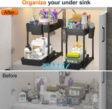 4-Pack Under Sink Organizer: 2-Tier Pull-Out Cabinet Storage with Hooks