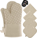 KEGOUU Oven Mitts and Pot Holders 6pcs Set, Kitchen Oven Glove High Heat Resistant 500 Degree Extra Long Oven Mitts and Potholder with Non-Slip Silicone Surface for Cooking (Grey)