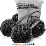 WhaleLife Shower Puff 4 Pack Black Bath Sponge Loofahs Pouf for Sensitive Skin
