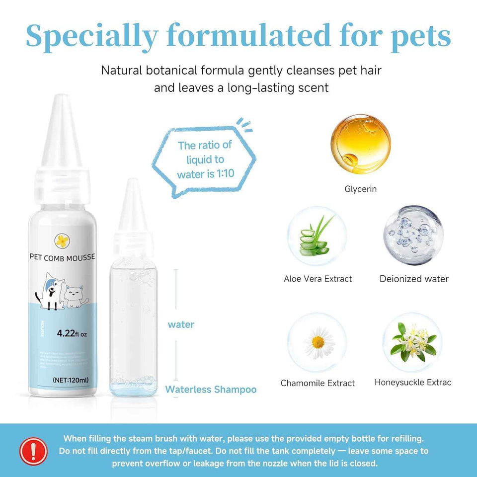 pet steam brush for dog and cat 3-in-1 steam grooming blue 1 waterless shampoo included
