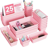4-Sizes plastic drawer organizers set for vanity makeup desk and bathroom storage, 25 PCS