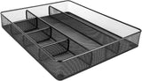 Desk Drawer Organizer - Metal Mesh, Anti-Slip, 6 Compartments, Black, Adjustable and Stackable