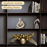 Beige Abstract Reading Thinker Statue Modern Home Decor Office Library Bookshelf Decoration