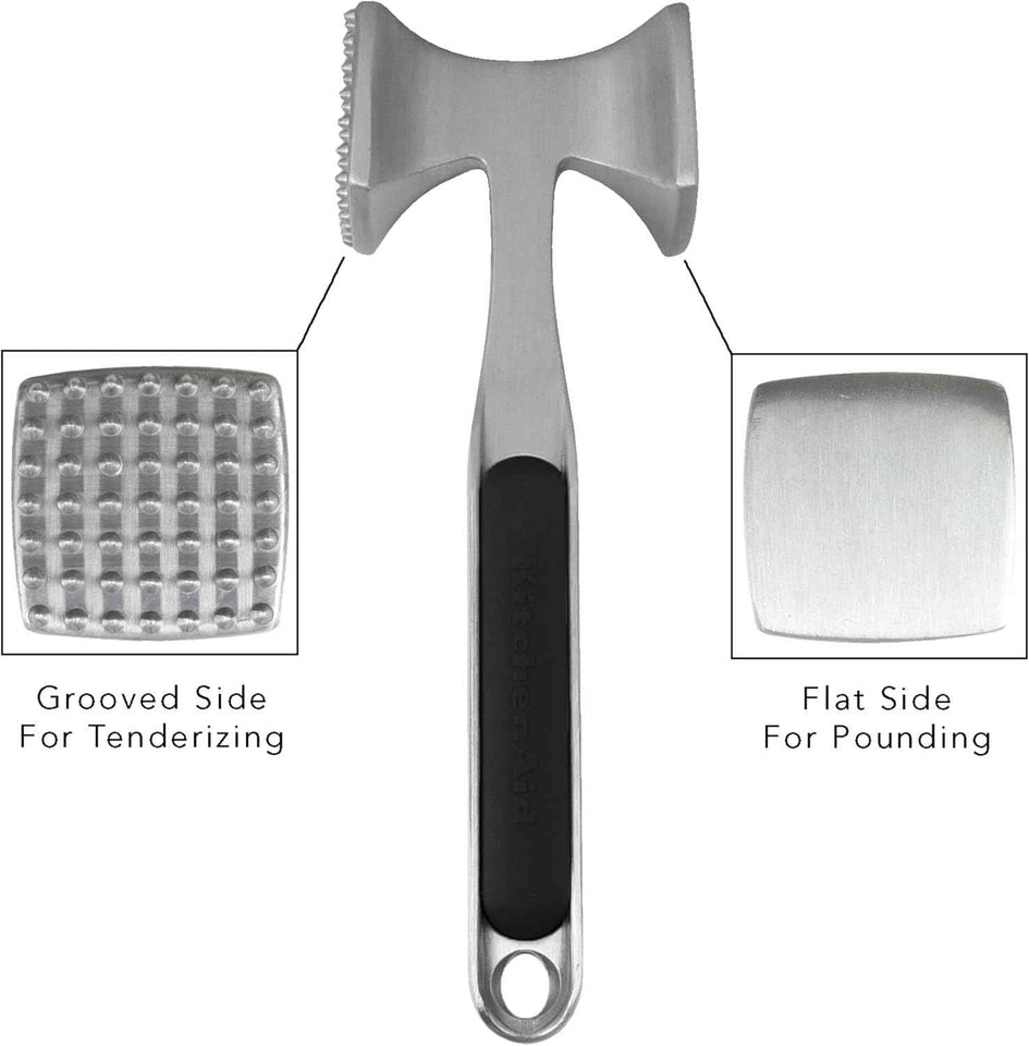 KitchenAid Gourmet Multi Sided Meat Tenderizer for Pounding Meats, Nuts, Shellfish, ect, Hang Hole for Easy Storage, Hand Wash, One Size, Black